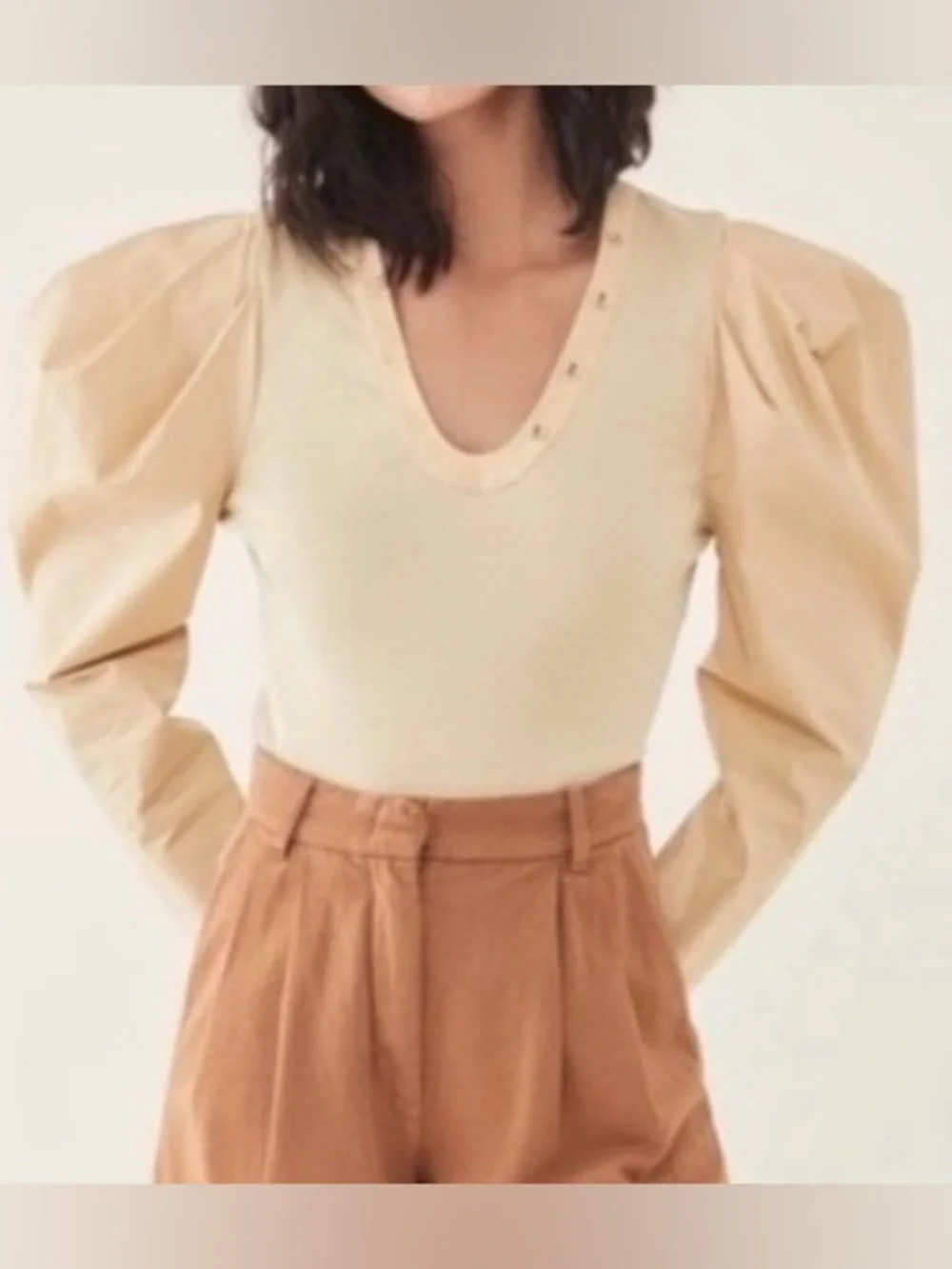 Ulla Johnson Flynn Top Mojave XS Puff Sleeve Ribbed Jersey Designer Feminine